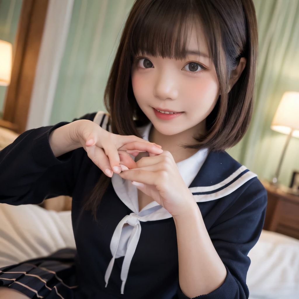 黒髪ボブで寝室の美女４