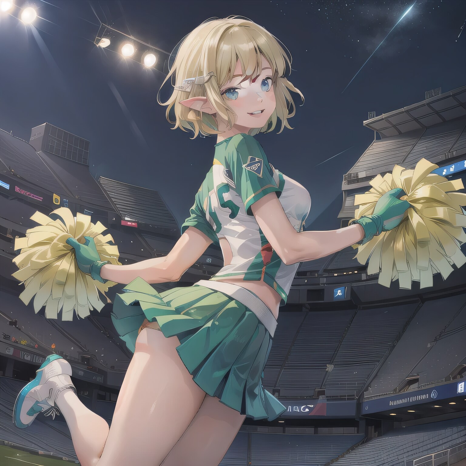 緑髪ボブでチア衣装の少女 | の人気AIイラスト・グラビア