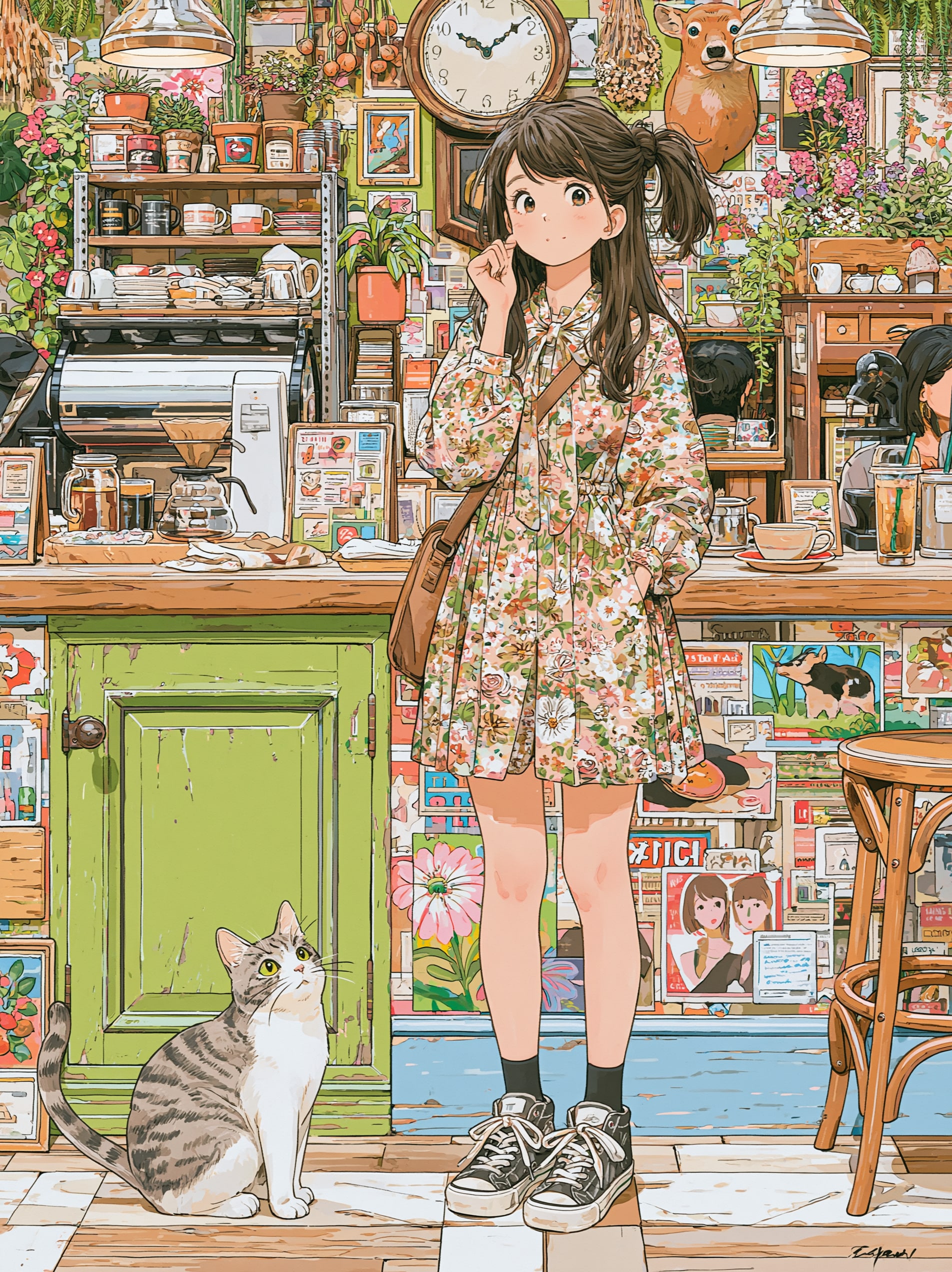 花柄ワンピースと猫