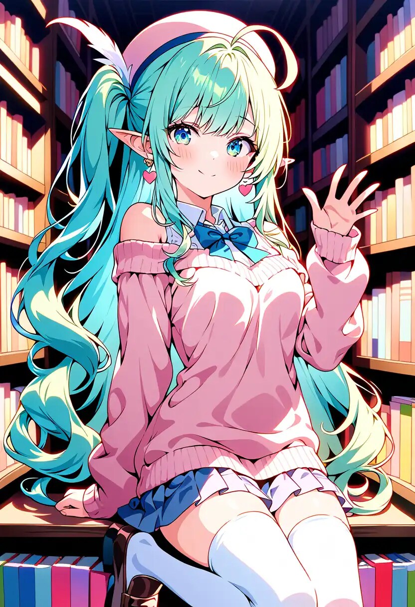 本に囲まれ、ご機嫌なマヤ | の人気AIイラスト・グラビア