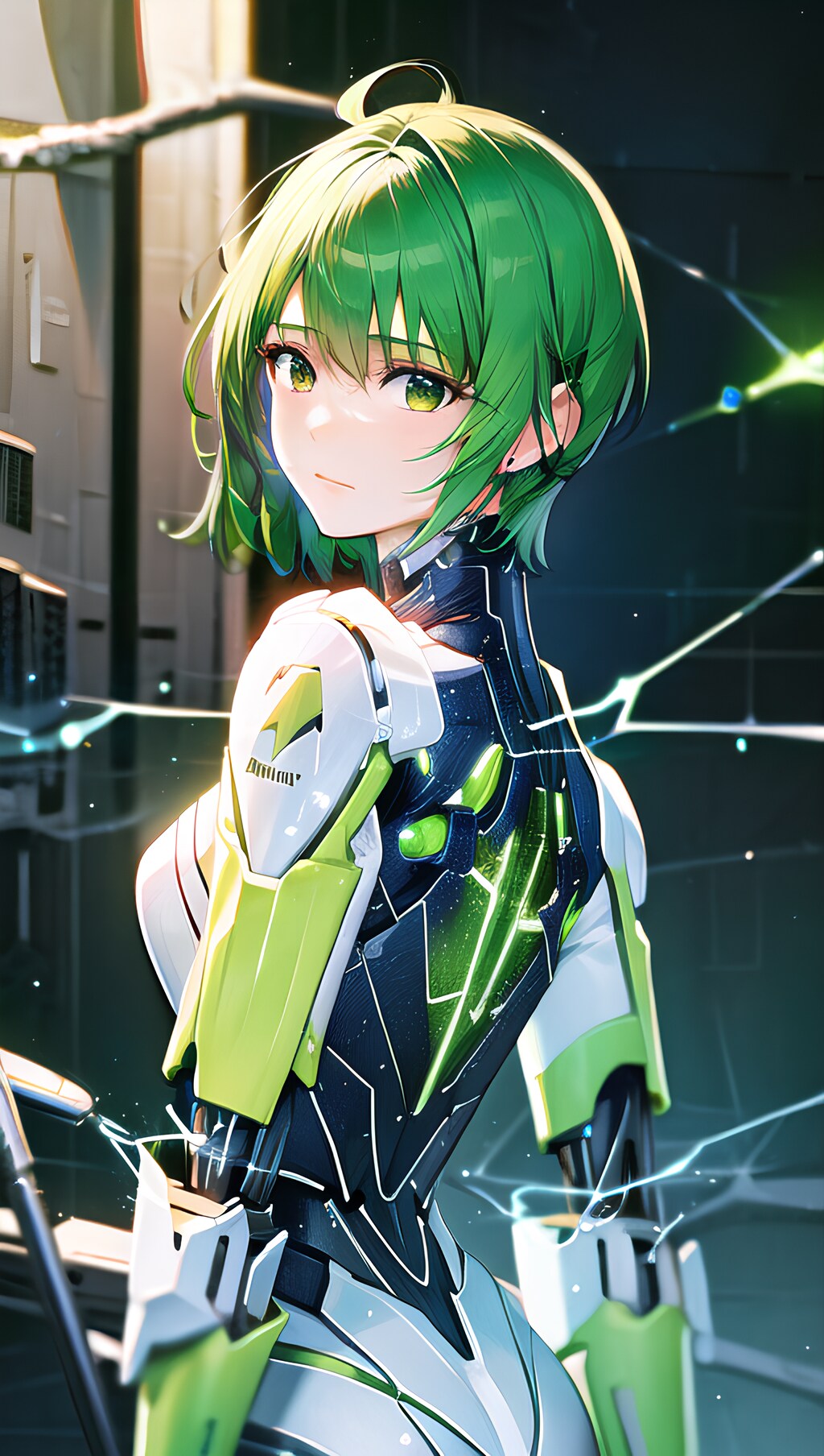 緑の髪のメカ娘
