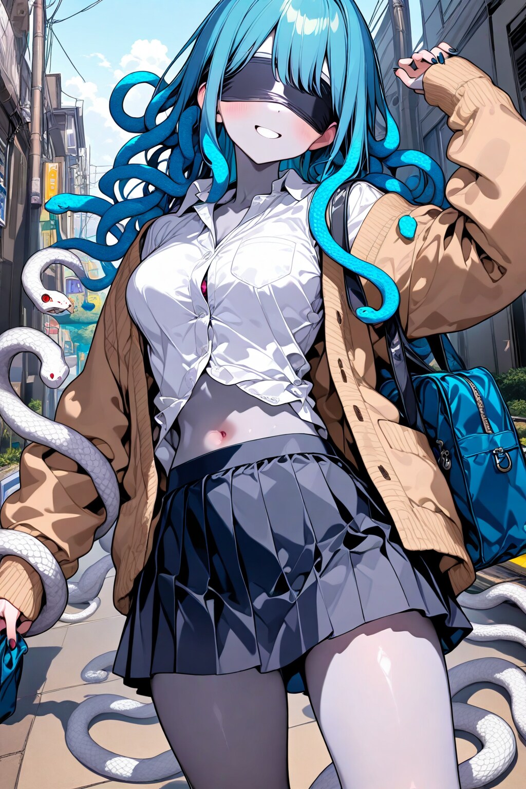 通学路を歩くメデューサJK