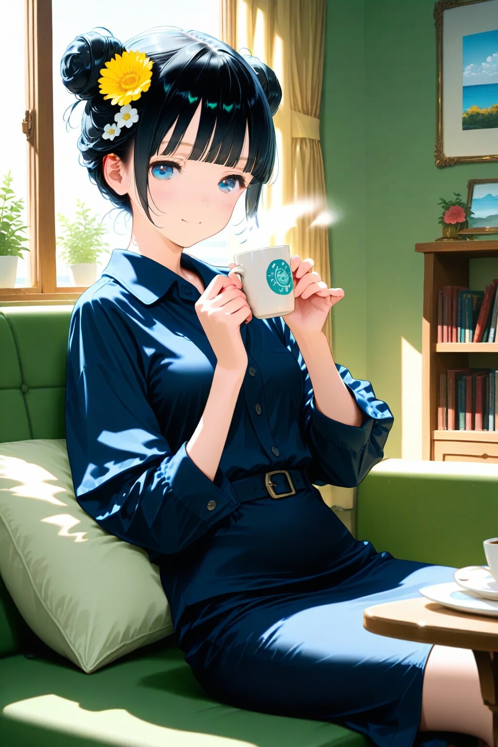 ソファでコーヒーを飲むおだんごちゃん🍡✨