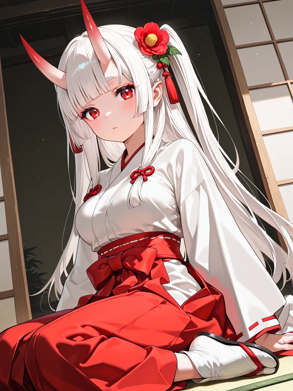 鬼娘の巫女服のすがた