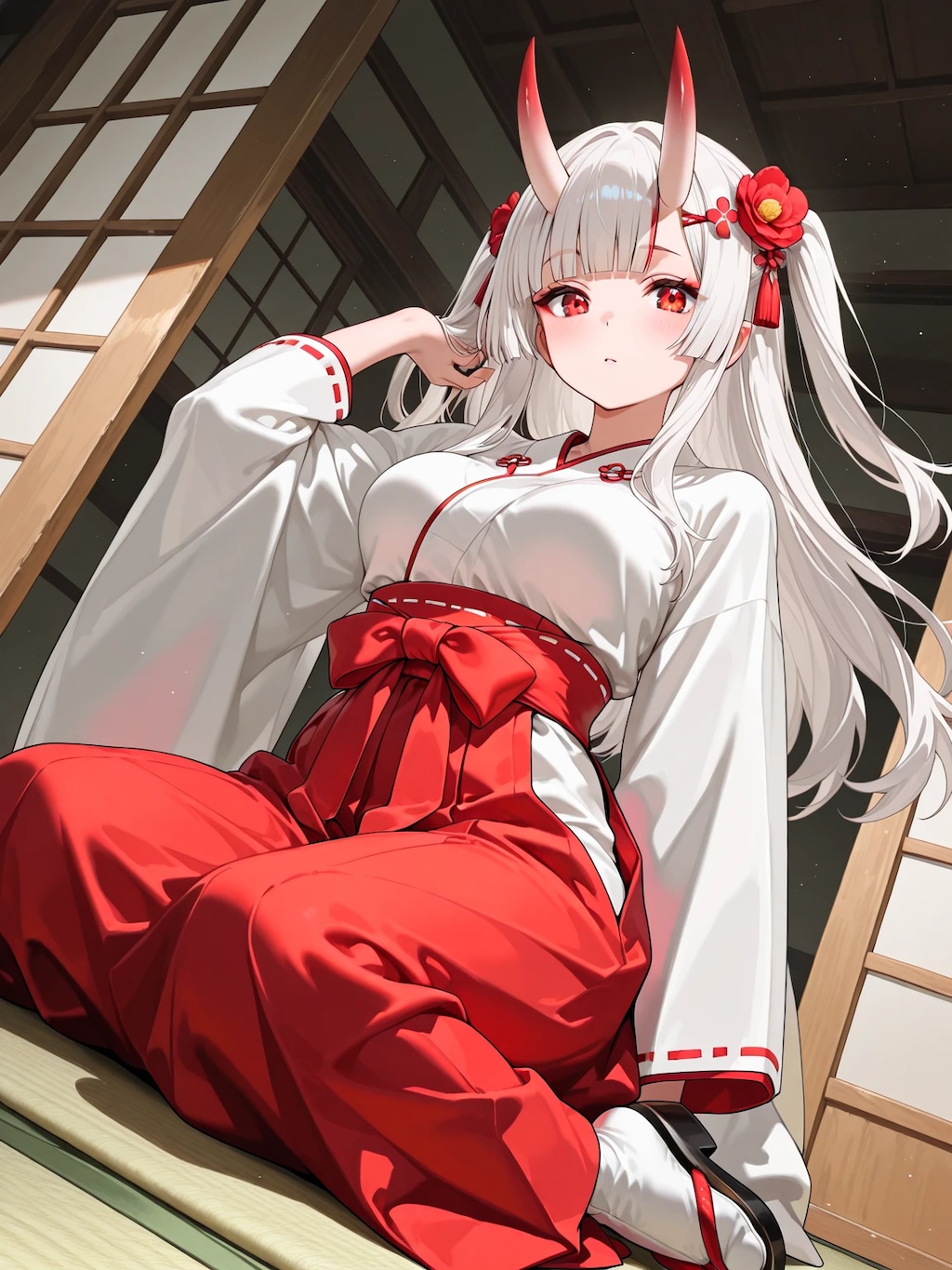 鬼娘の巫女服のすがた