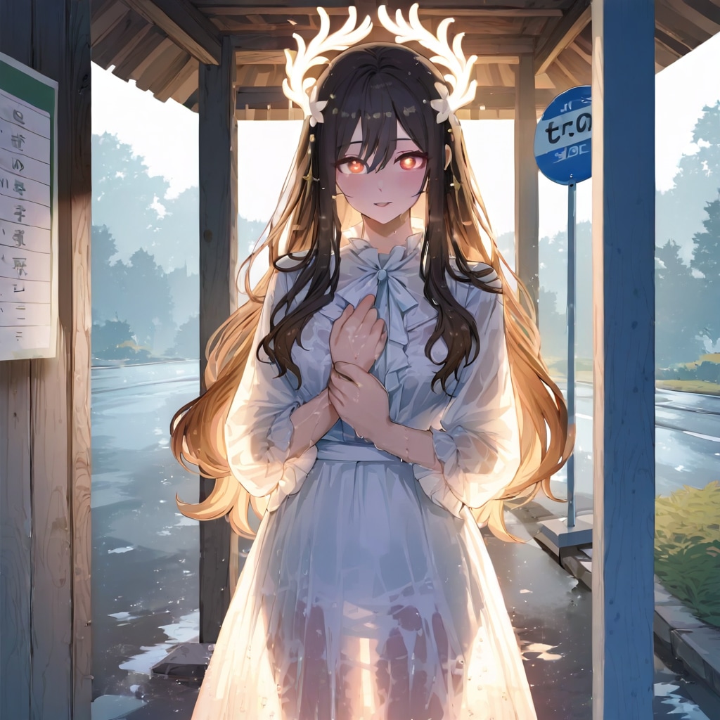 雨のバス停 | の人気AIイラスト・グラビア