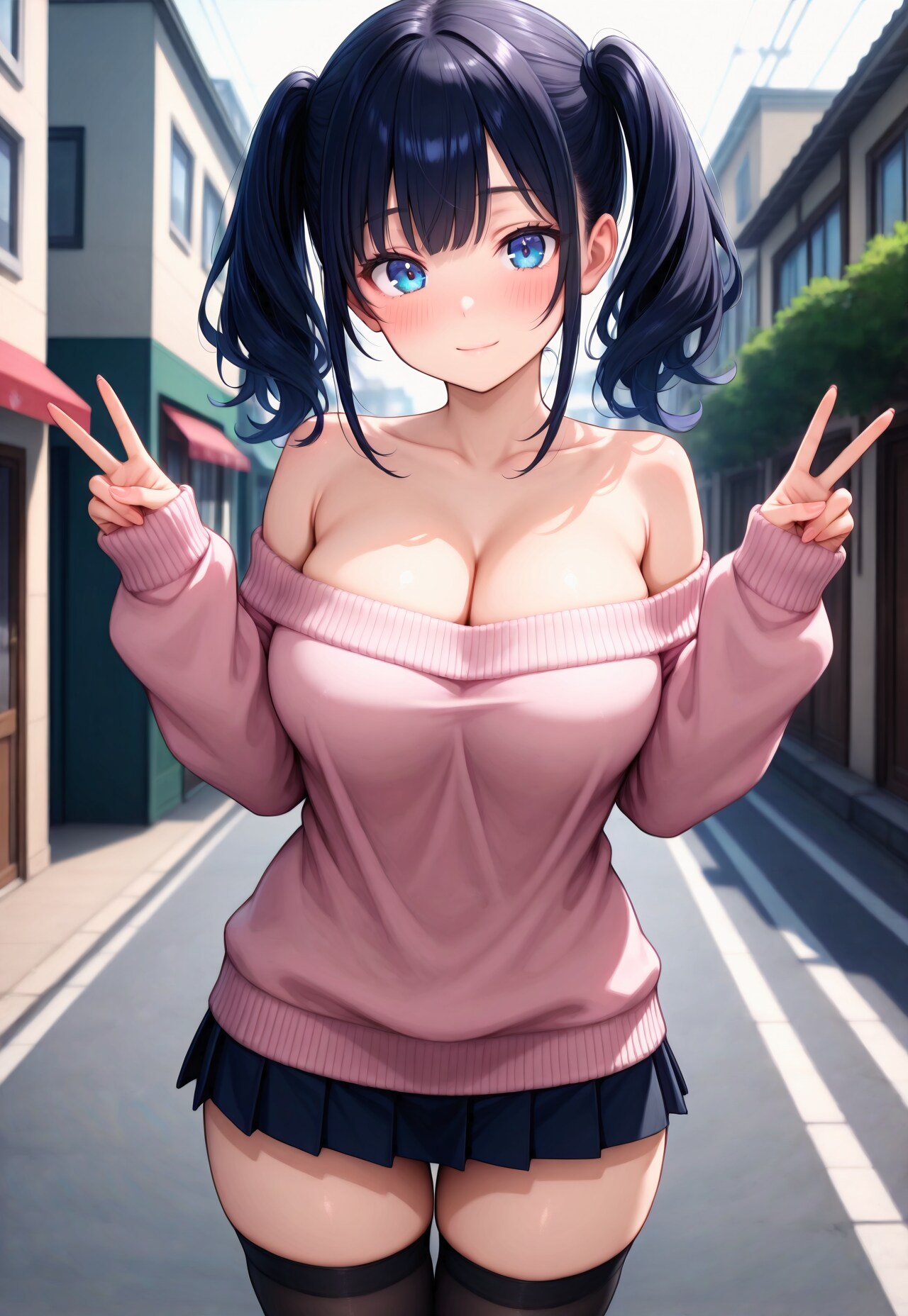 969（ピンクのオフショルニット）