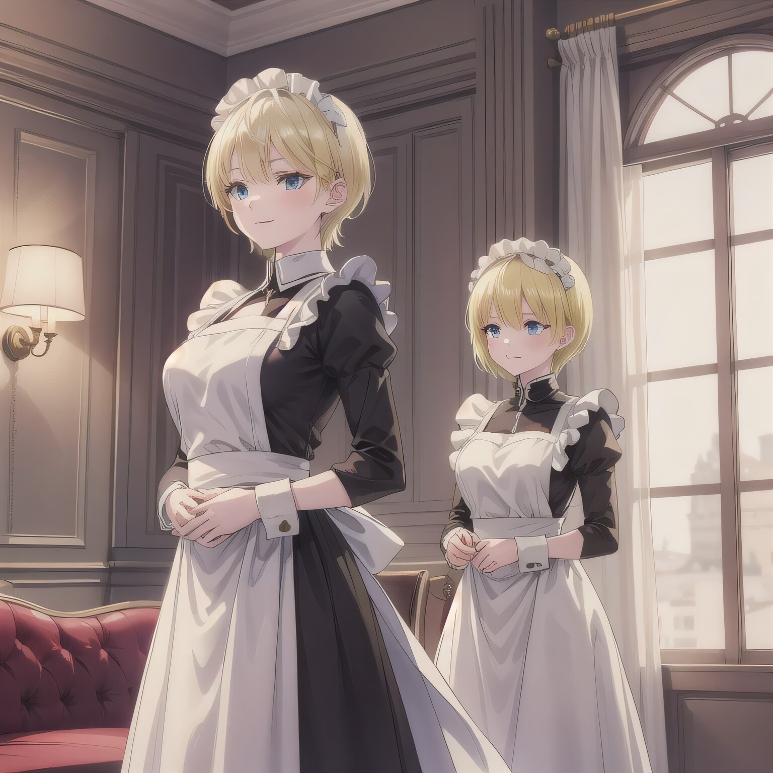 金髪ボブでメイド服の少女たち | の人気AIイラスト・グラビア