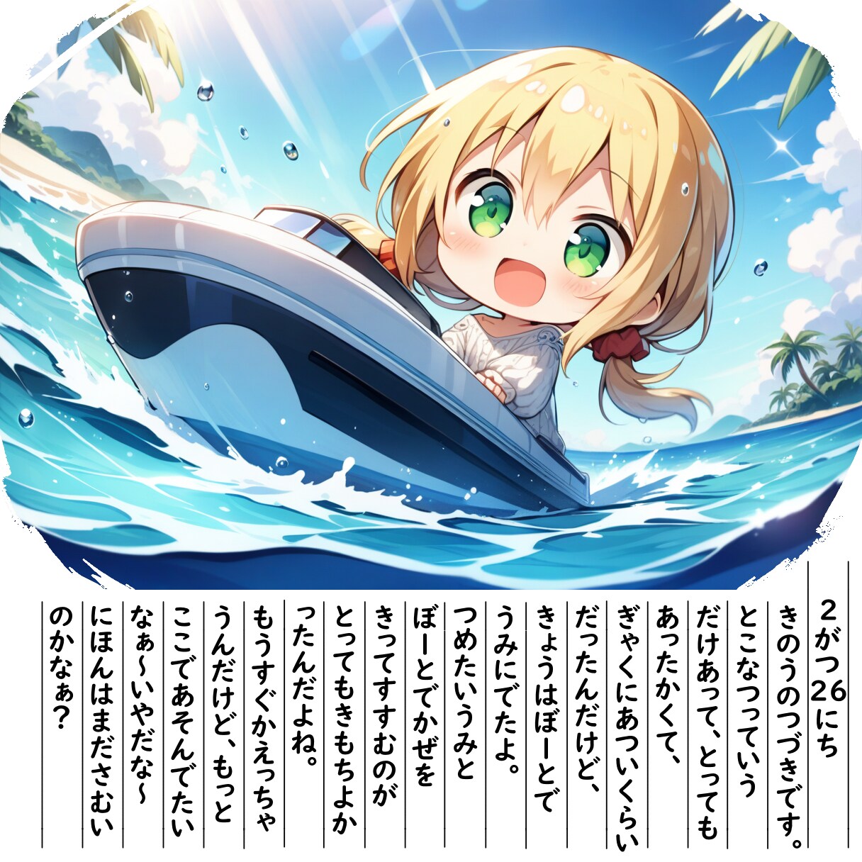 【絵日記】ぼーとにのったよ | の人気AIイラスト・グラビア