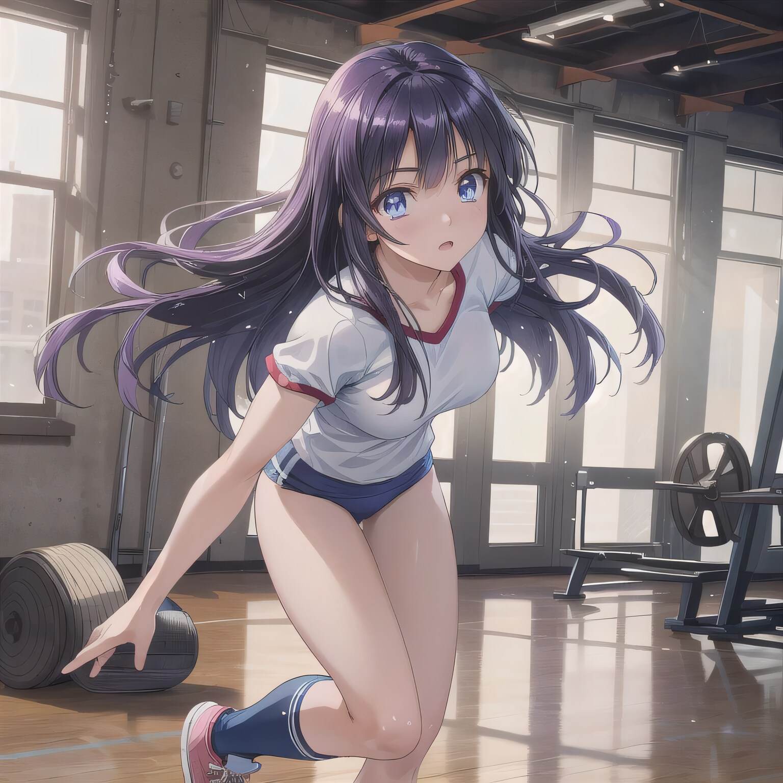 紫髪ロングで体操服の少女 | の人気AIイラスト・グラビア