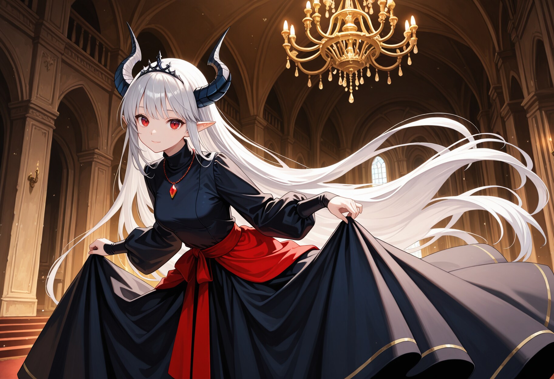 紅いネックレスとカーテシー銀髪竜姫さん