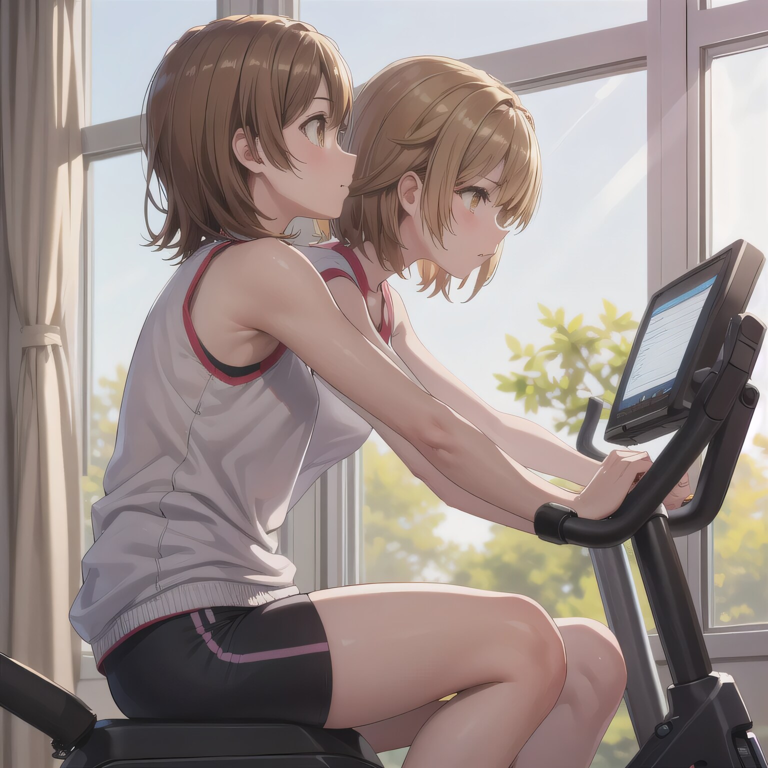 茶髪ボブでエアロバイクの少女たち | の人気AIイラスト・グラビア