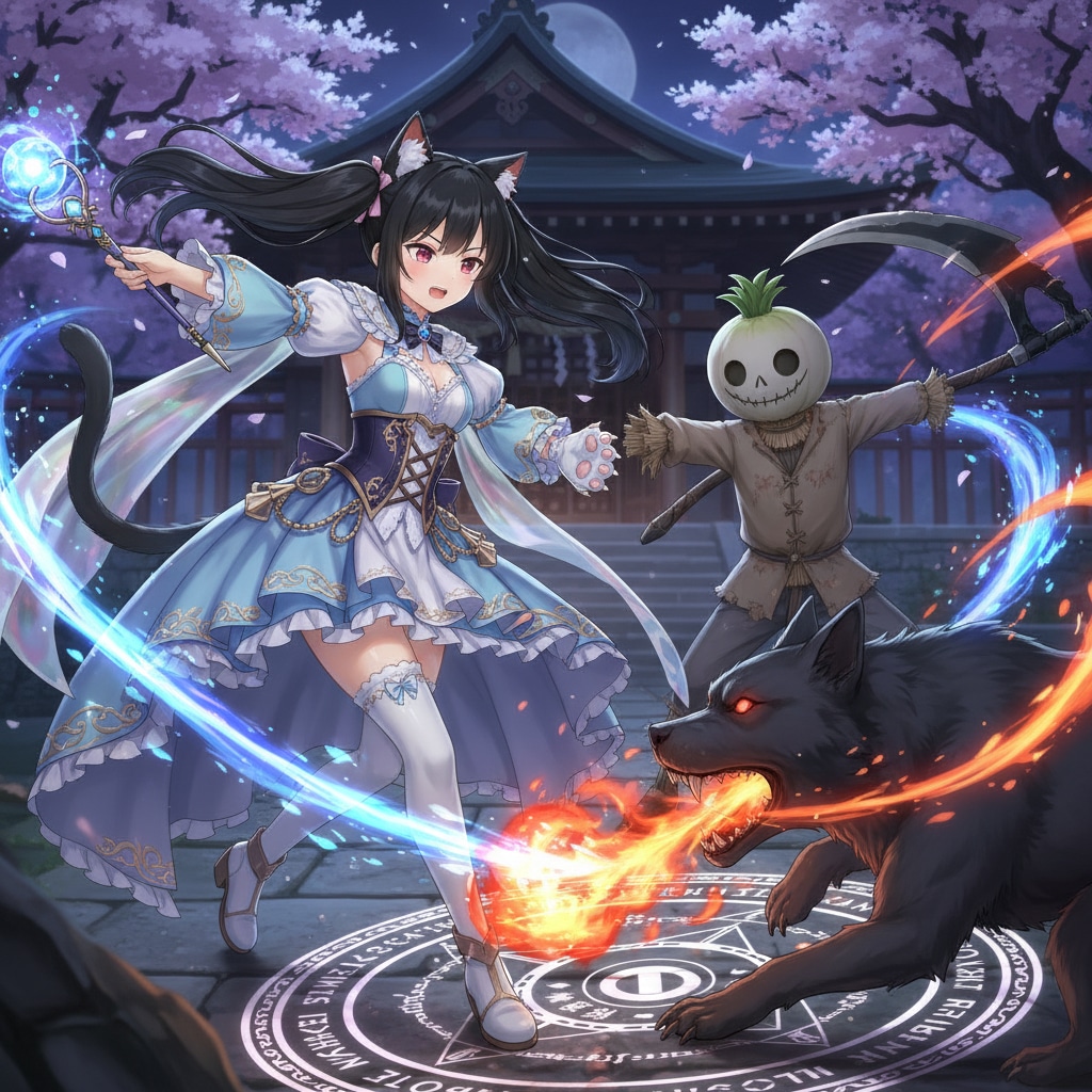 黒ツイにゃん。夜桜案山子 | の人気AIイラスト・グラビア