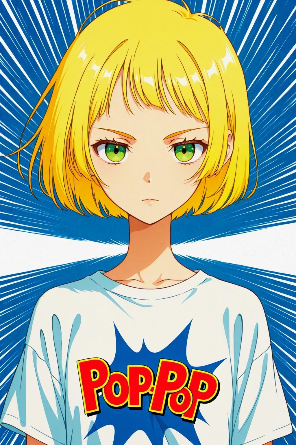 ポップな、ホワイトTシャツお姉やん