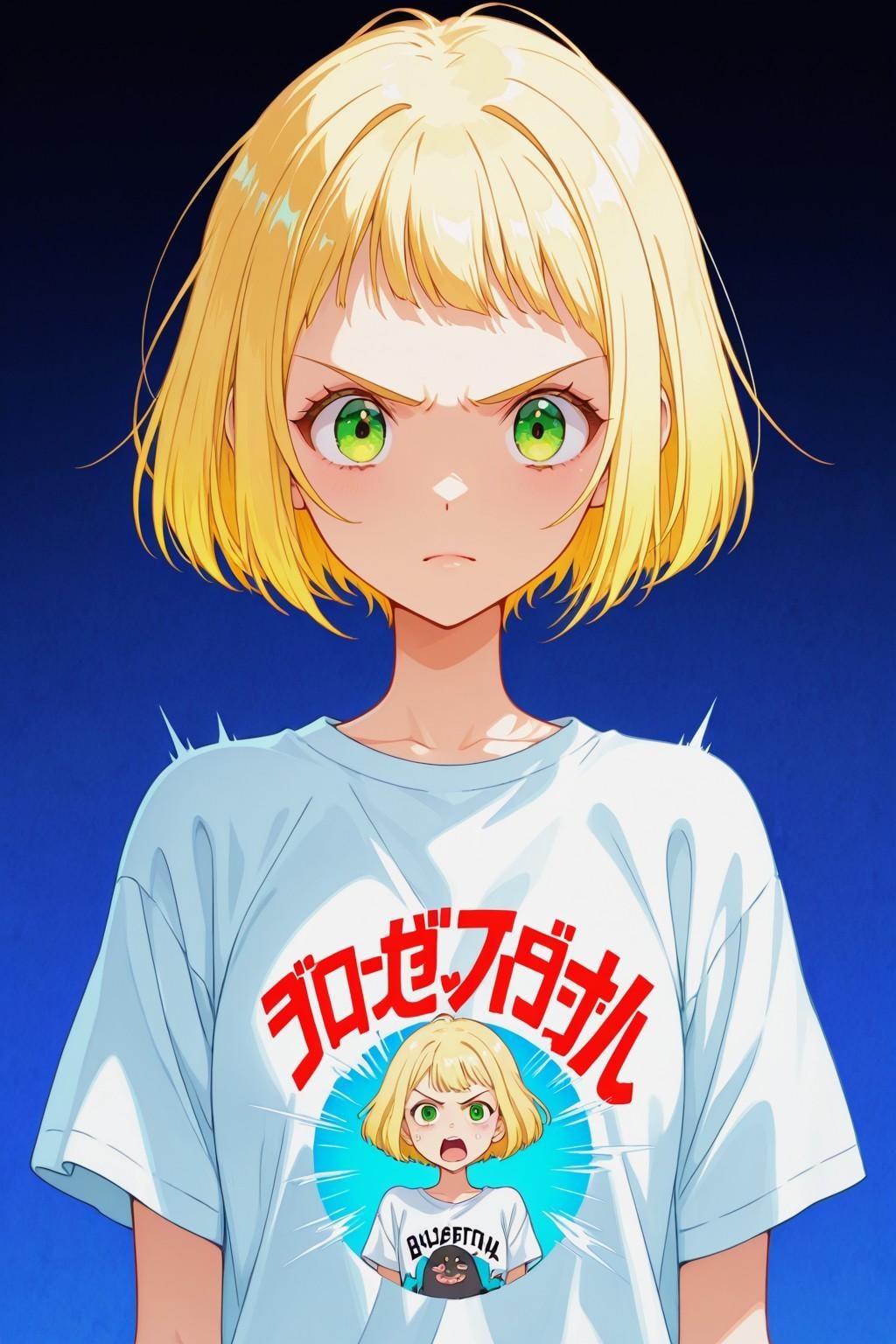 ポップな、ホワイトTシャツお姉やん