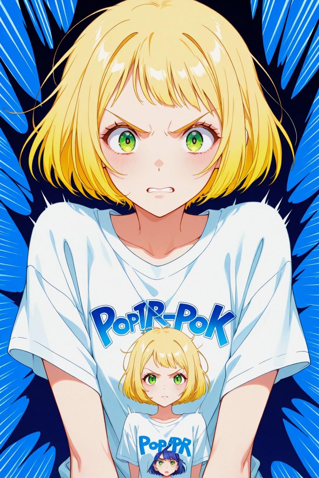 ポップな、ホワイトTシャツお姉やん