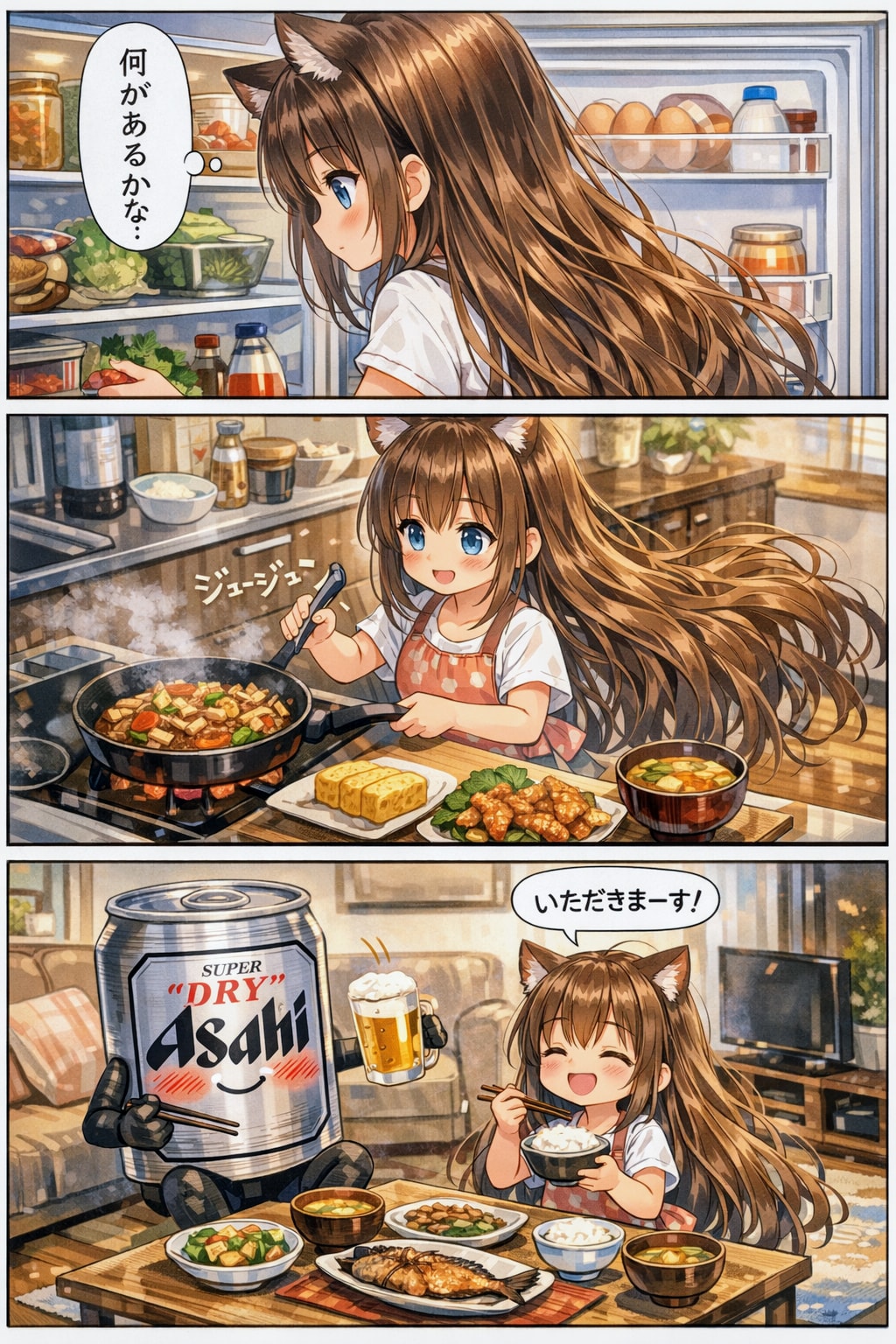 冷蔵庫の中を見て献立を決める小さな女の子 | の人気AIイラスト・グラビア