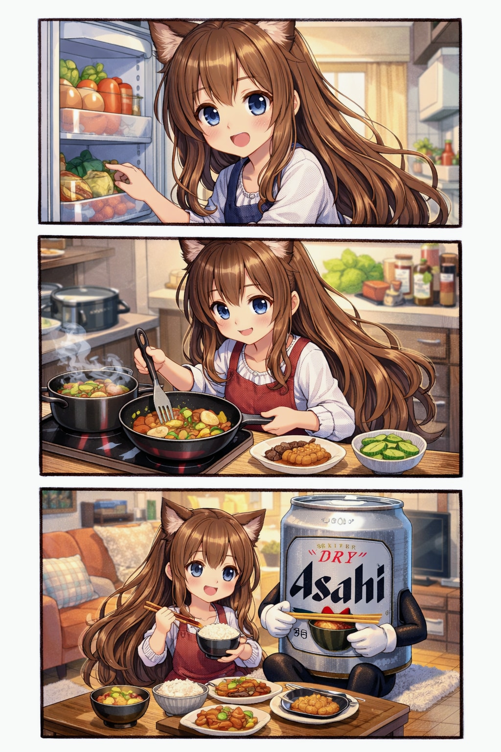 冷蔵庫の中を見て献立を決める小さな女の子