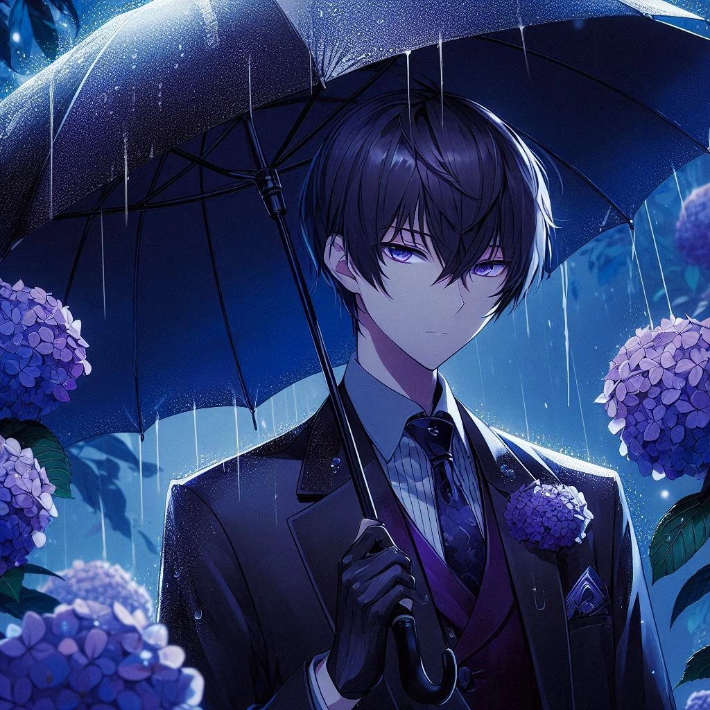 傘と黒髪短髪男性と、紫陽花…その2-1(9枚)