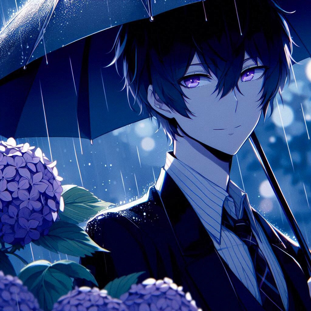 傘と黒髪短髪男性と、紫陽花…その2-1(9枚)