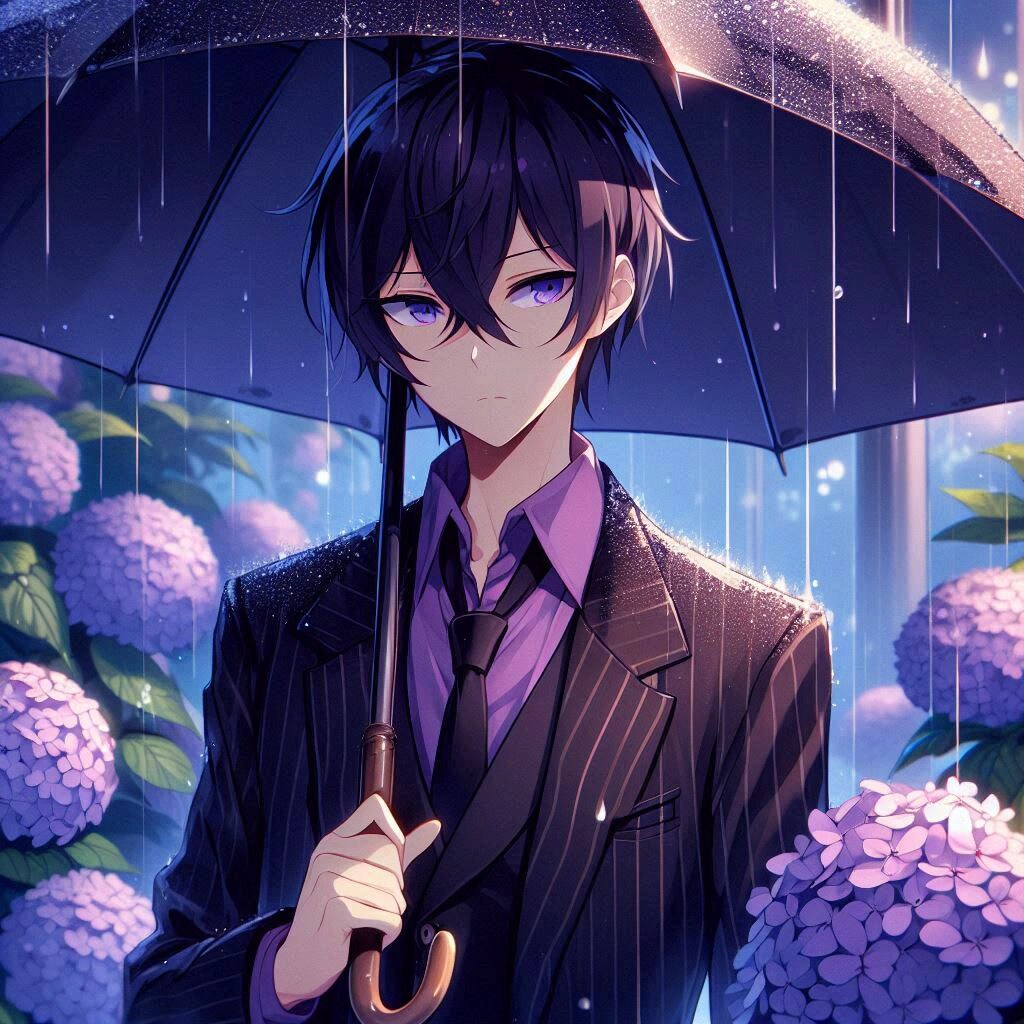 傘と黒髪短髪男性と、紫陽花…その2-1(9枚)