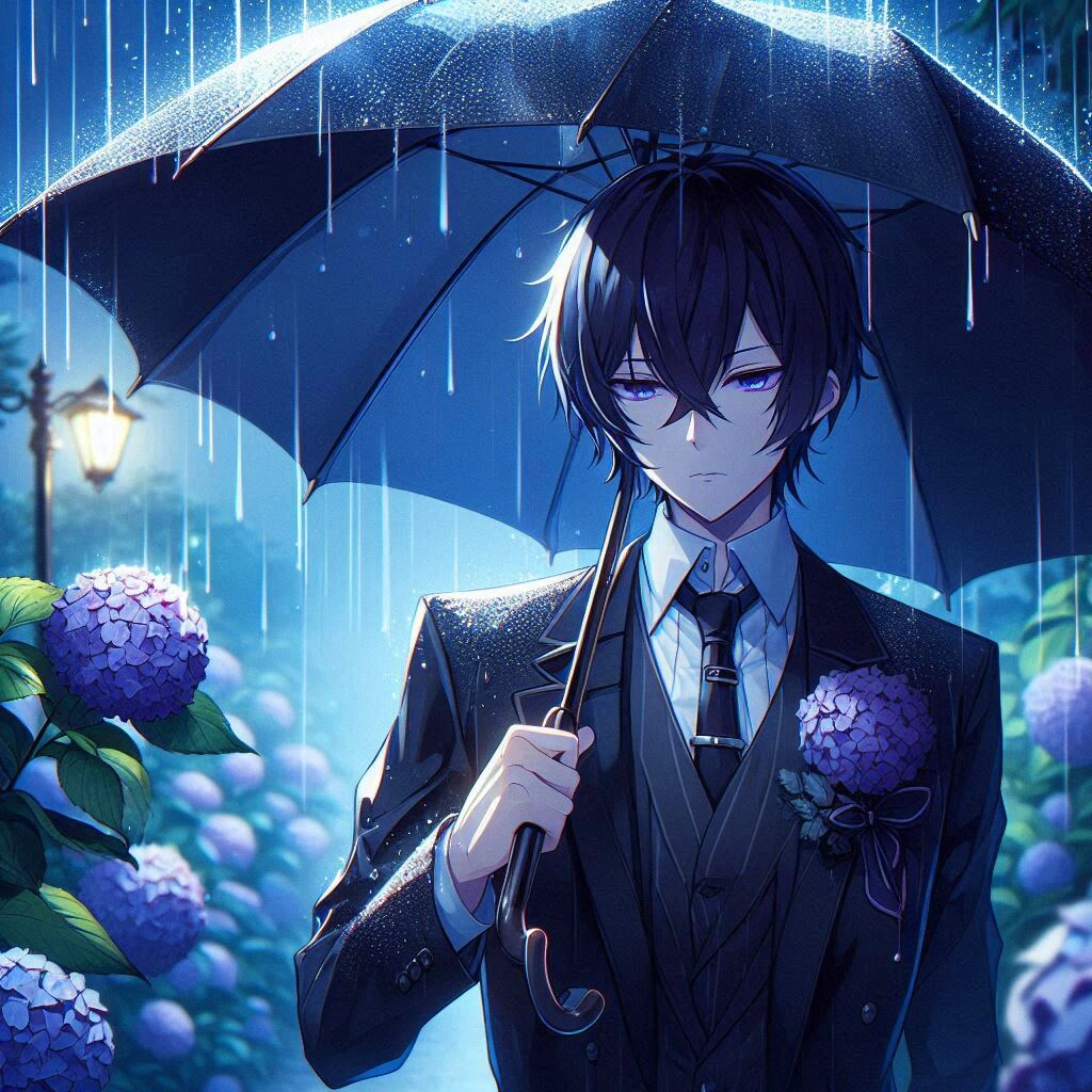 傘と黒髪短髪男性と、紫陽花…その2-1(9枚)