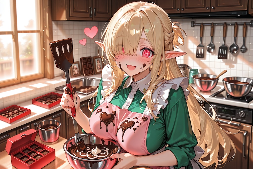 バレンタインの準備をするエルフの女の子