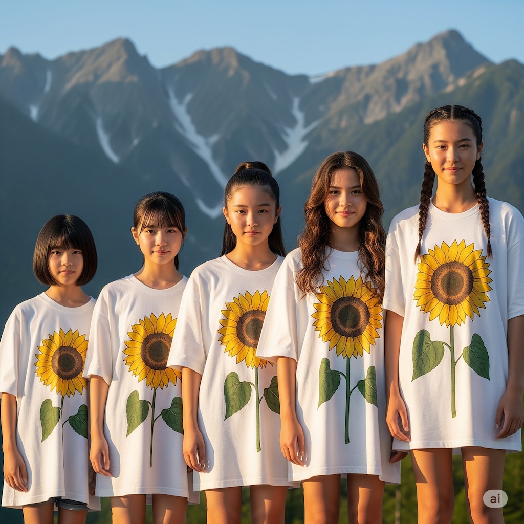 向日葵と日本アルプス