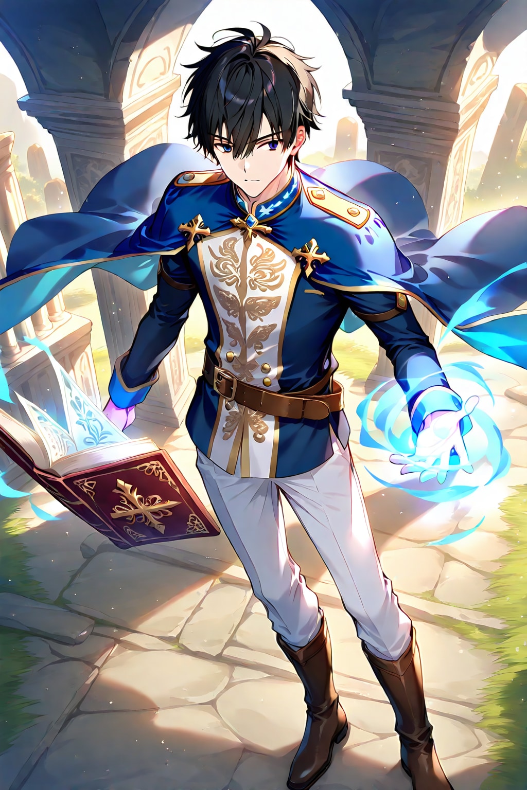 幻想的な古代遺跡の前、大柄な男性魔導士1-1-2-4-1-1-3 | の人気AIイラスト・グラビア