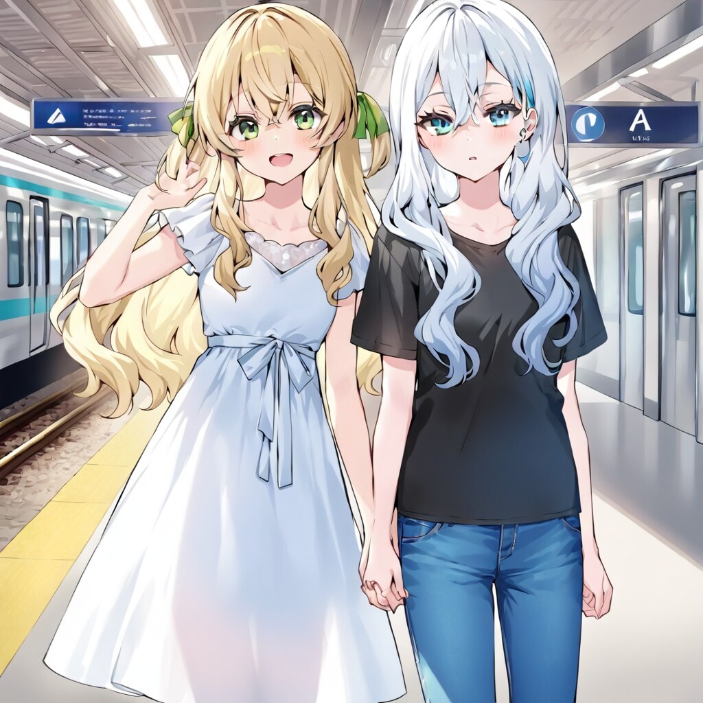駅のホームで記念写真 | の人気AIイラスト・グラビア