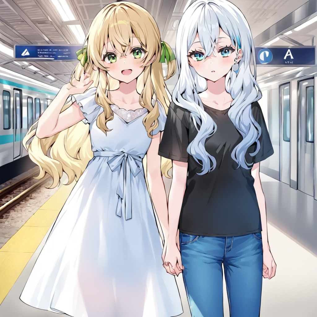 駅のホームで記念写真