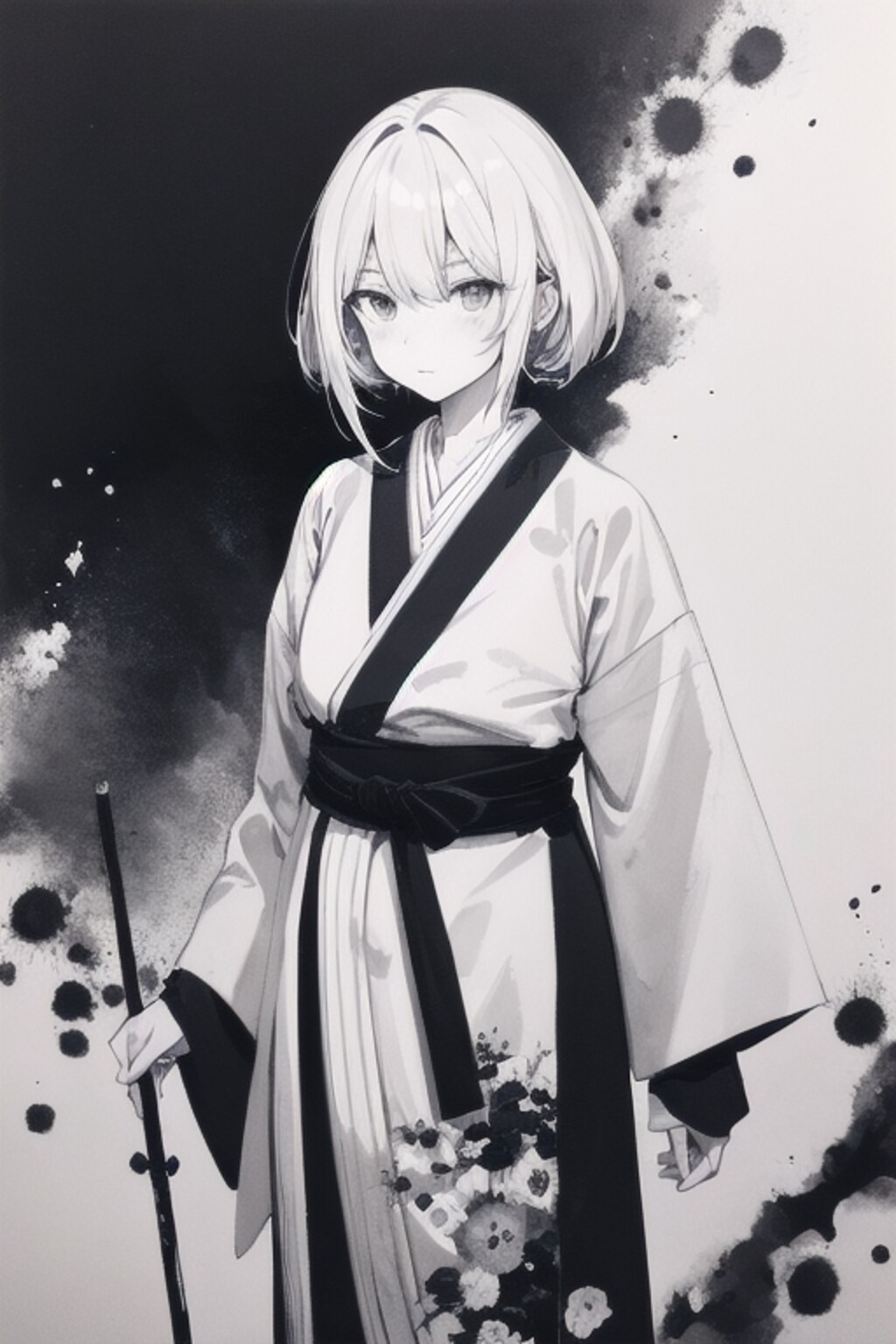 水墨画で仕事人、てててー（日本語9語）