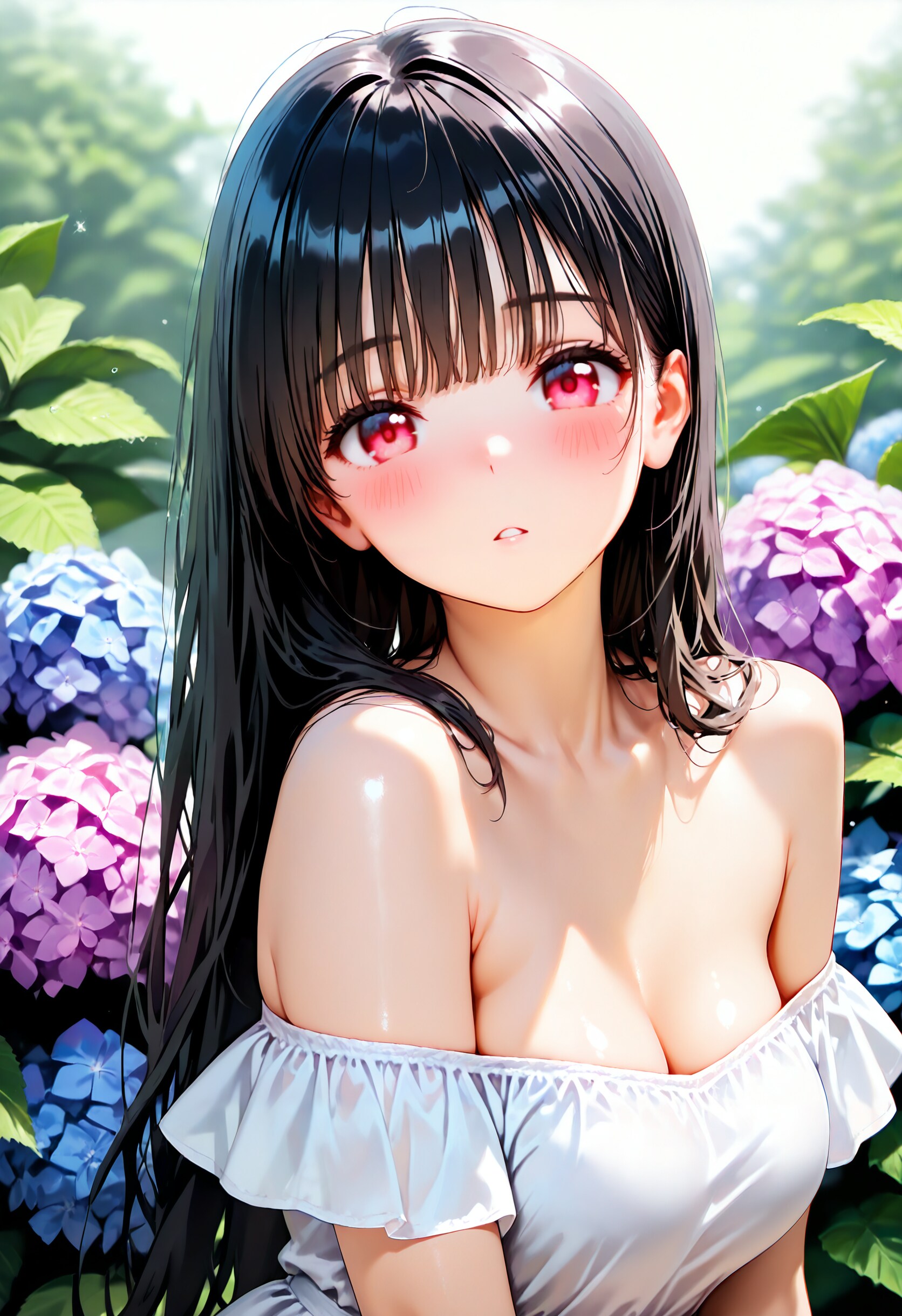 紫陽花と黒髪