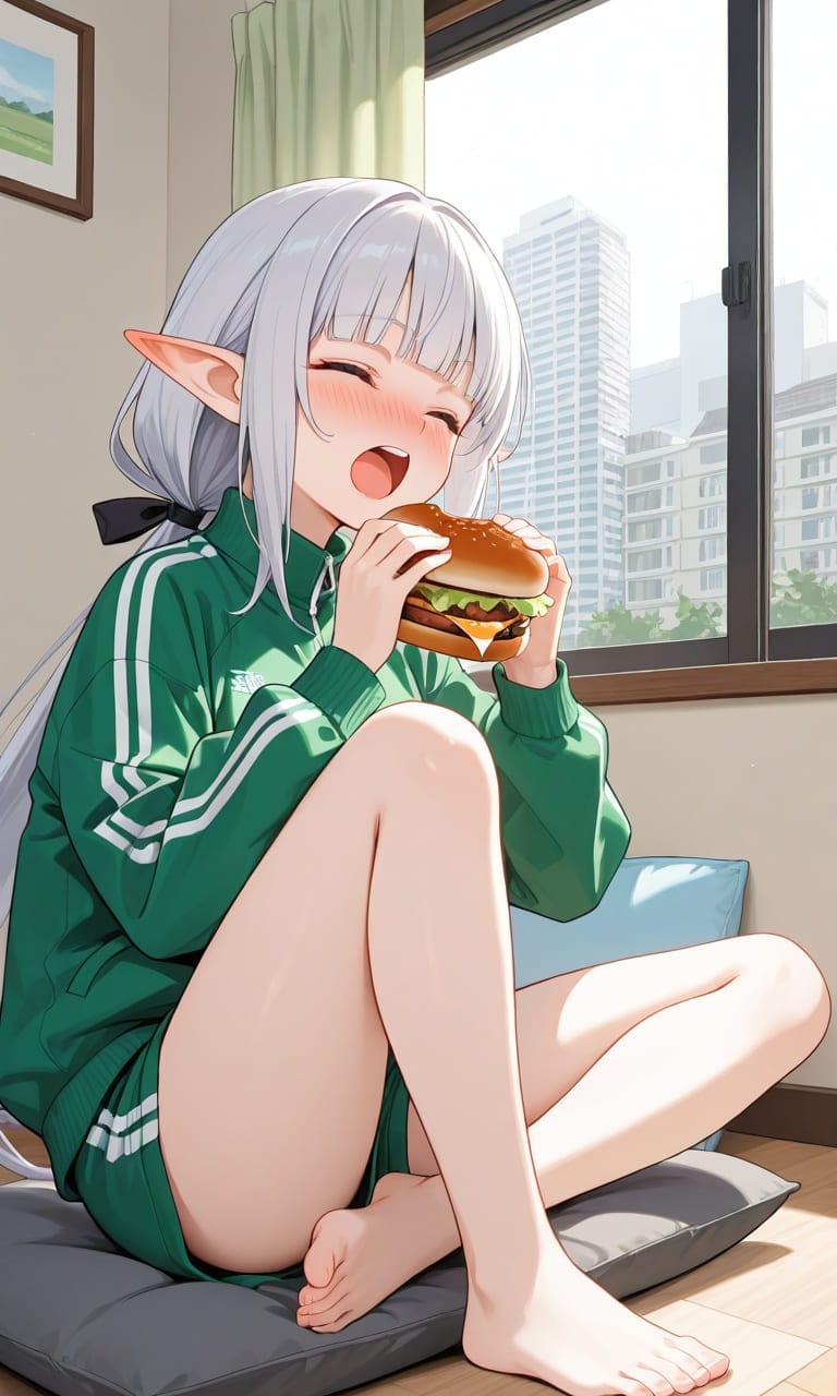 ジャージエルフの食事 | の人気AIイラスト・グラビア