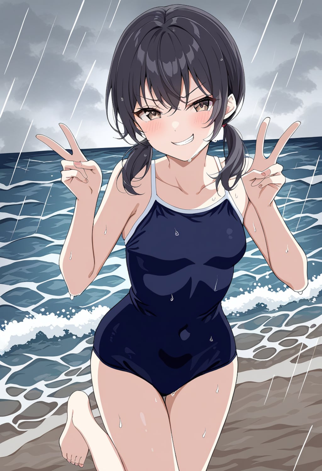 悪天候でも海水浴