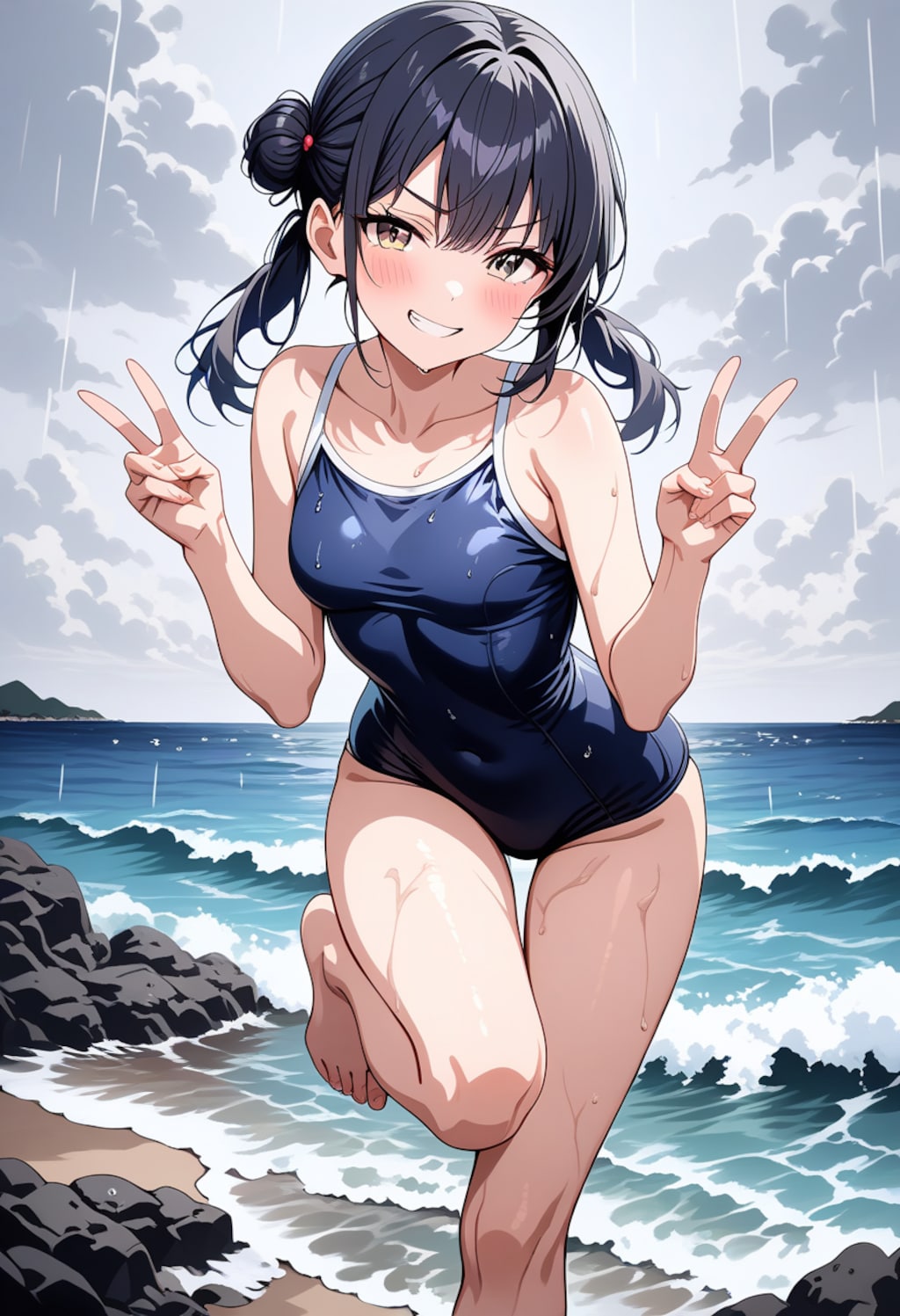 悪天候でも海水浴