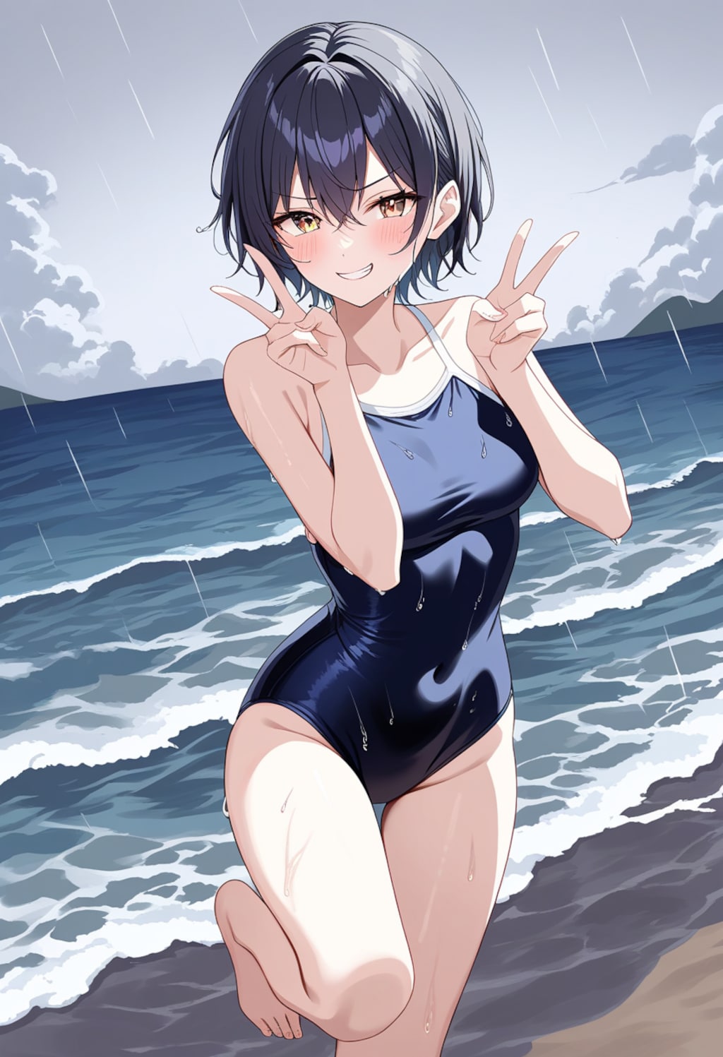 悪天候でも海水浴