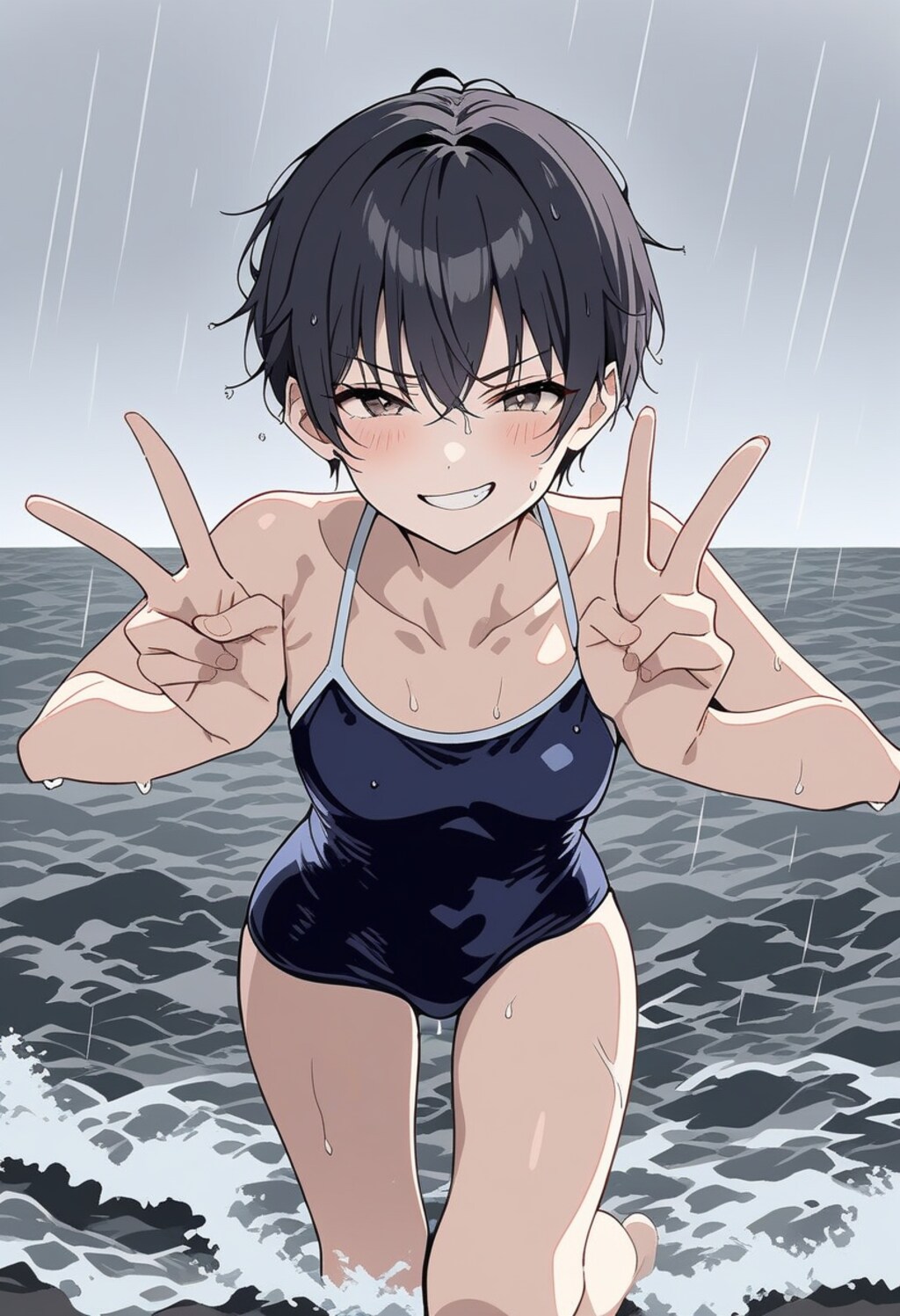 悪天候でも海水浴