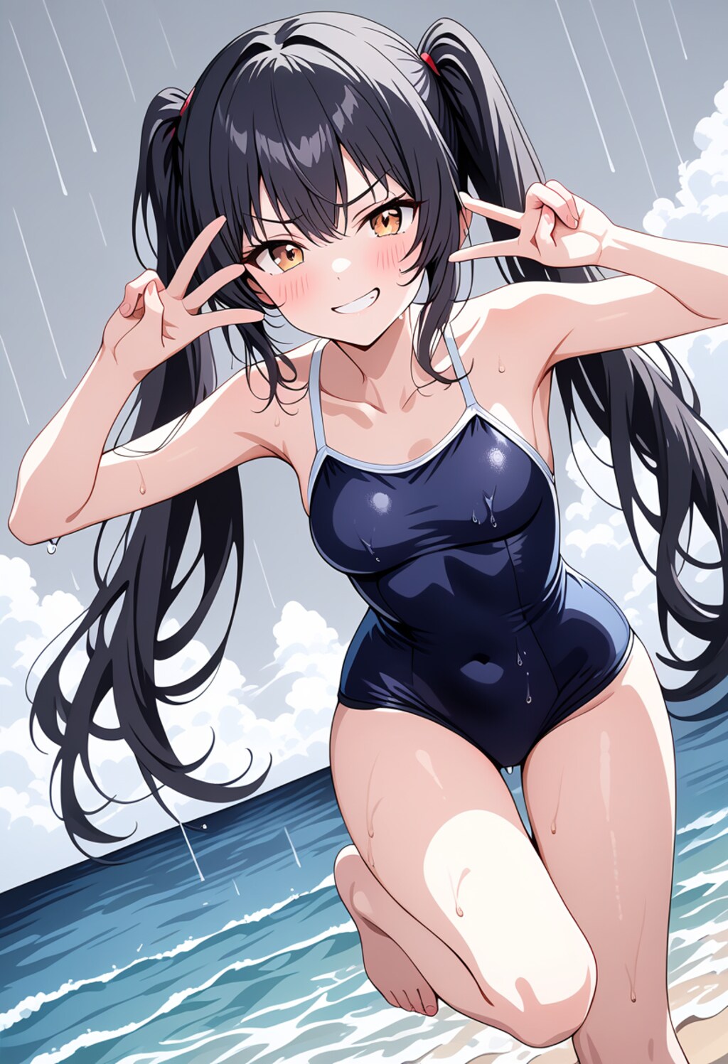 悪天候でも海水浴