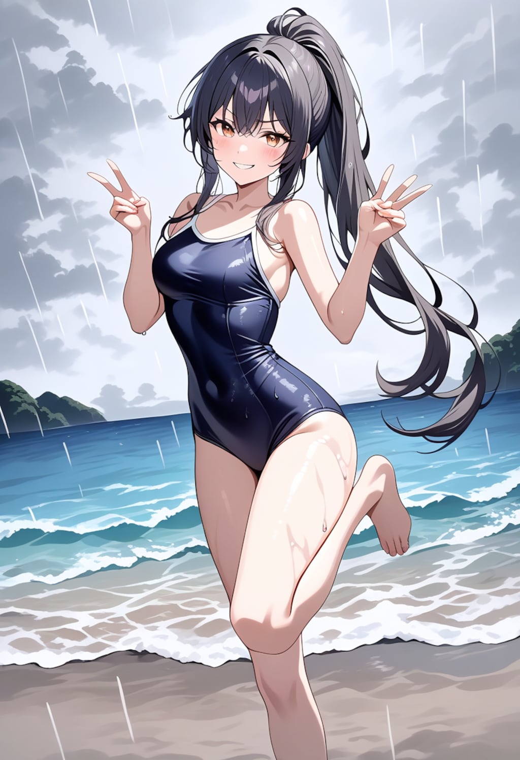 悪天候でも海水浴