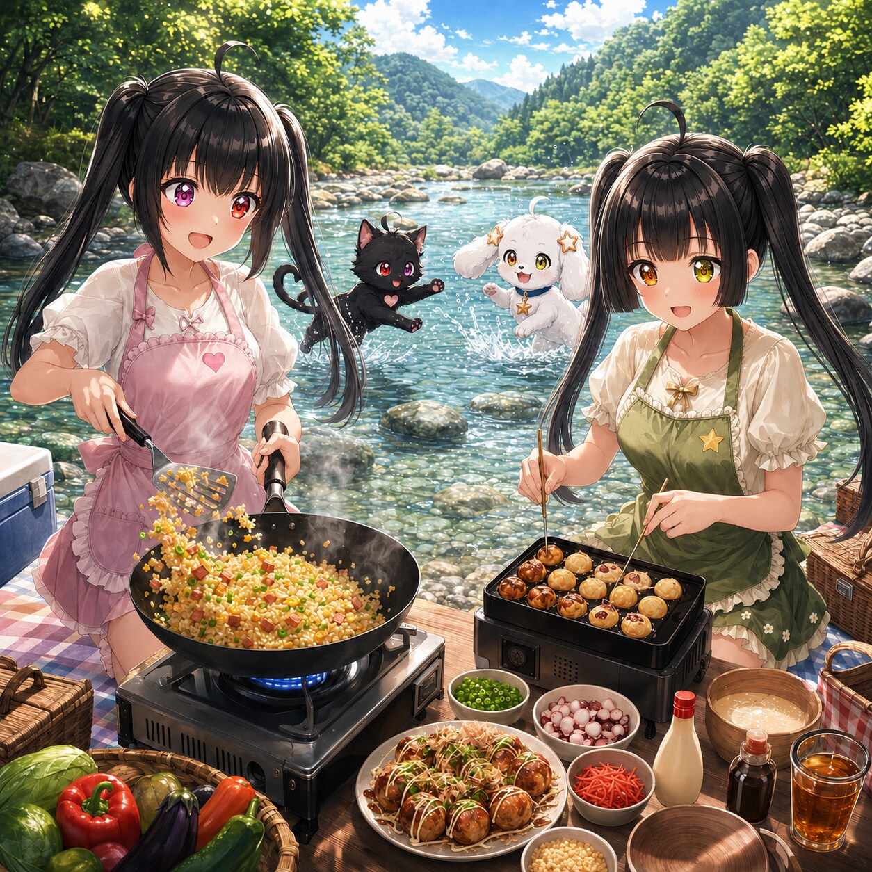 川辺で楽しむ夏の料理ピクニック