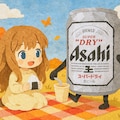 (貼り絵風)ピクニックのビール缶と小さな女の子 2枚目