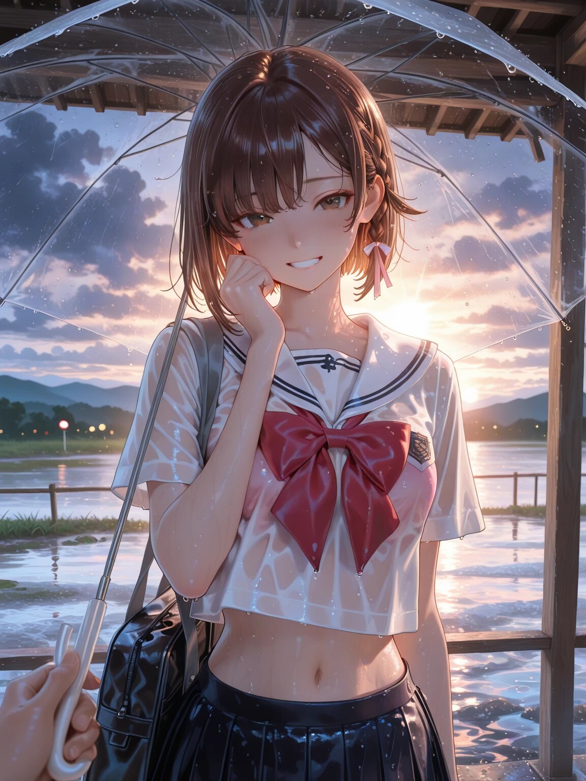 夕立で雨宿り