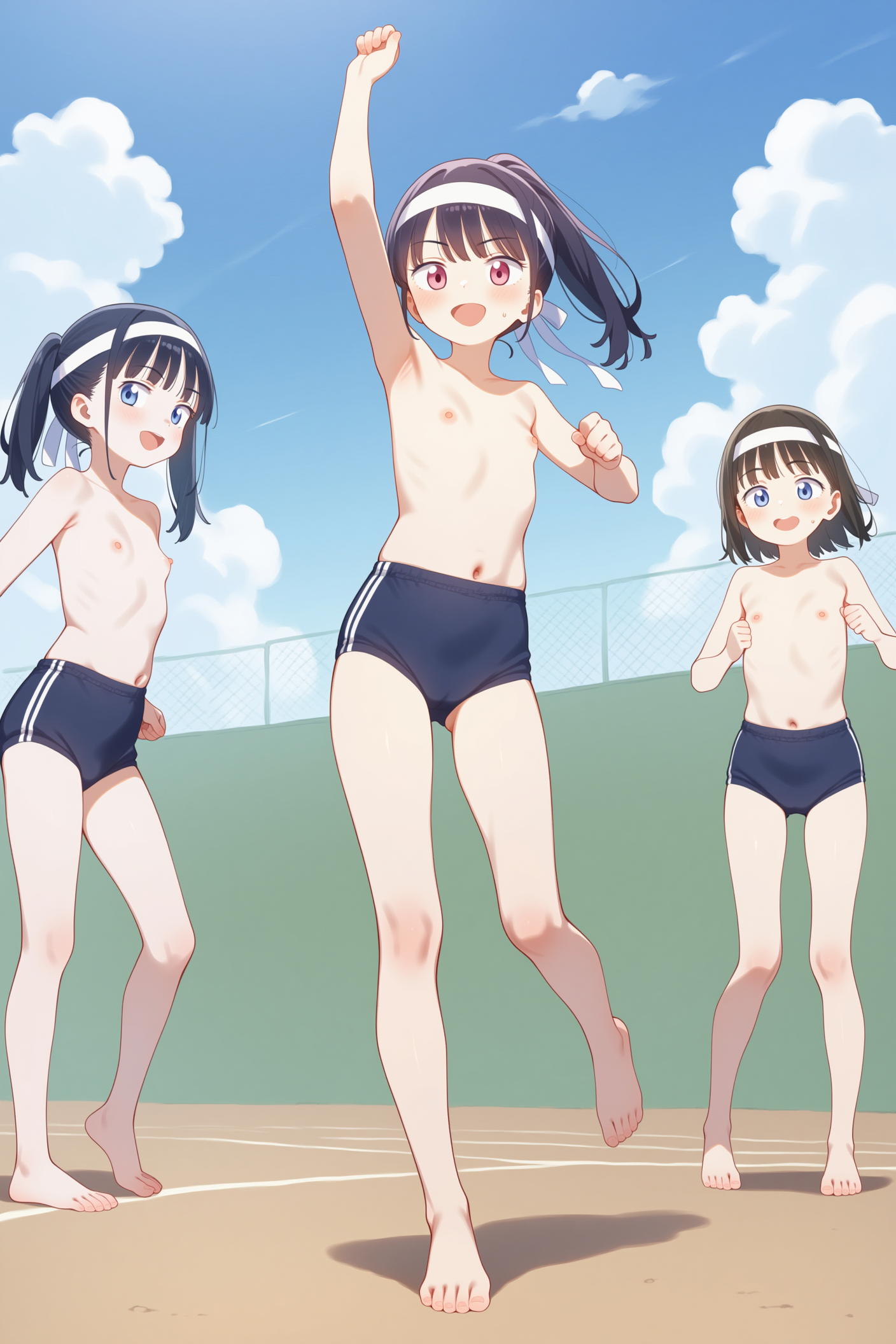 裸ブルマ+ハチマキ+裸足