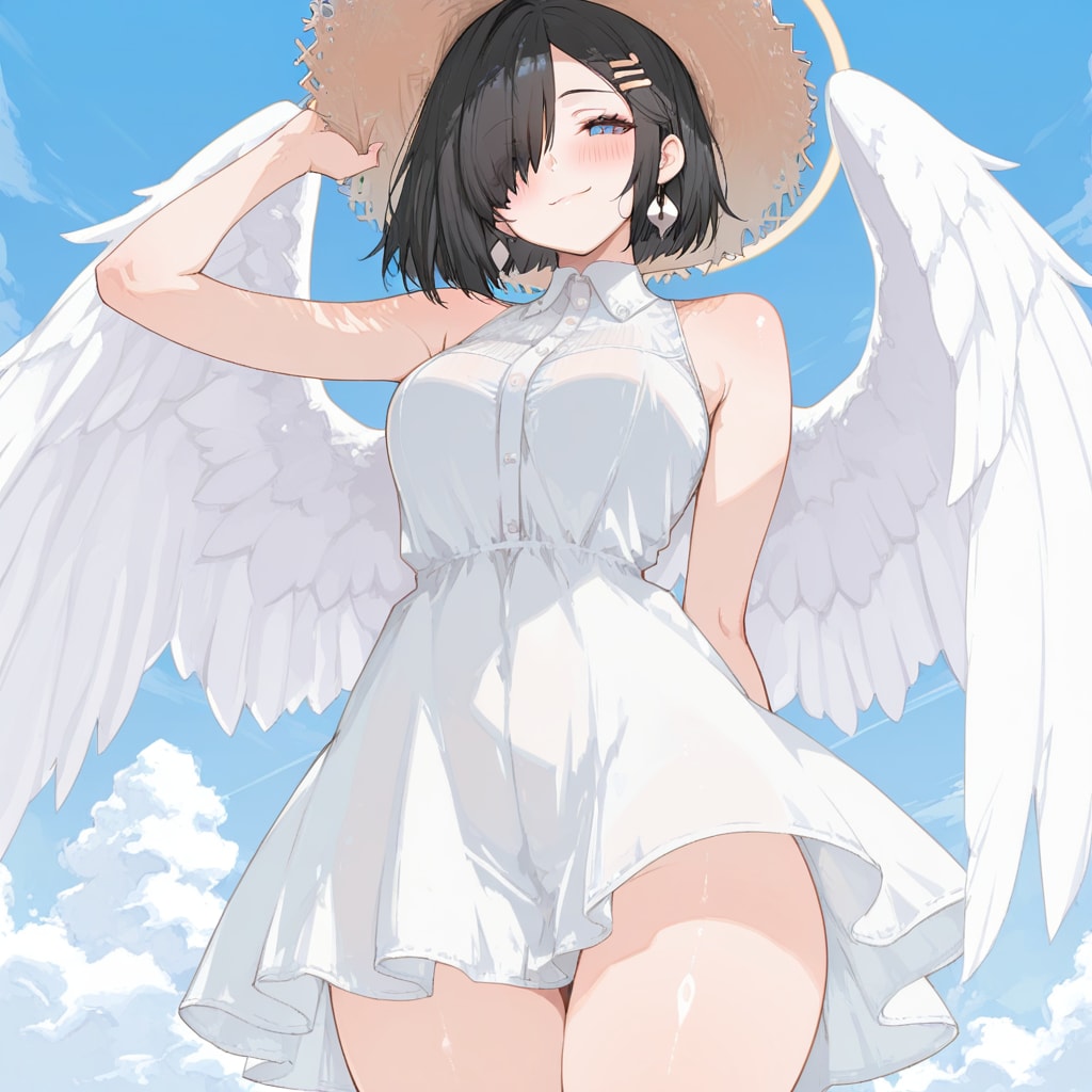 麦わらワンピ片目隠れ天使さん