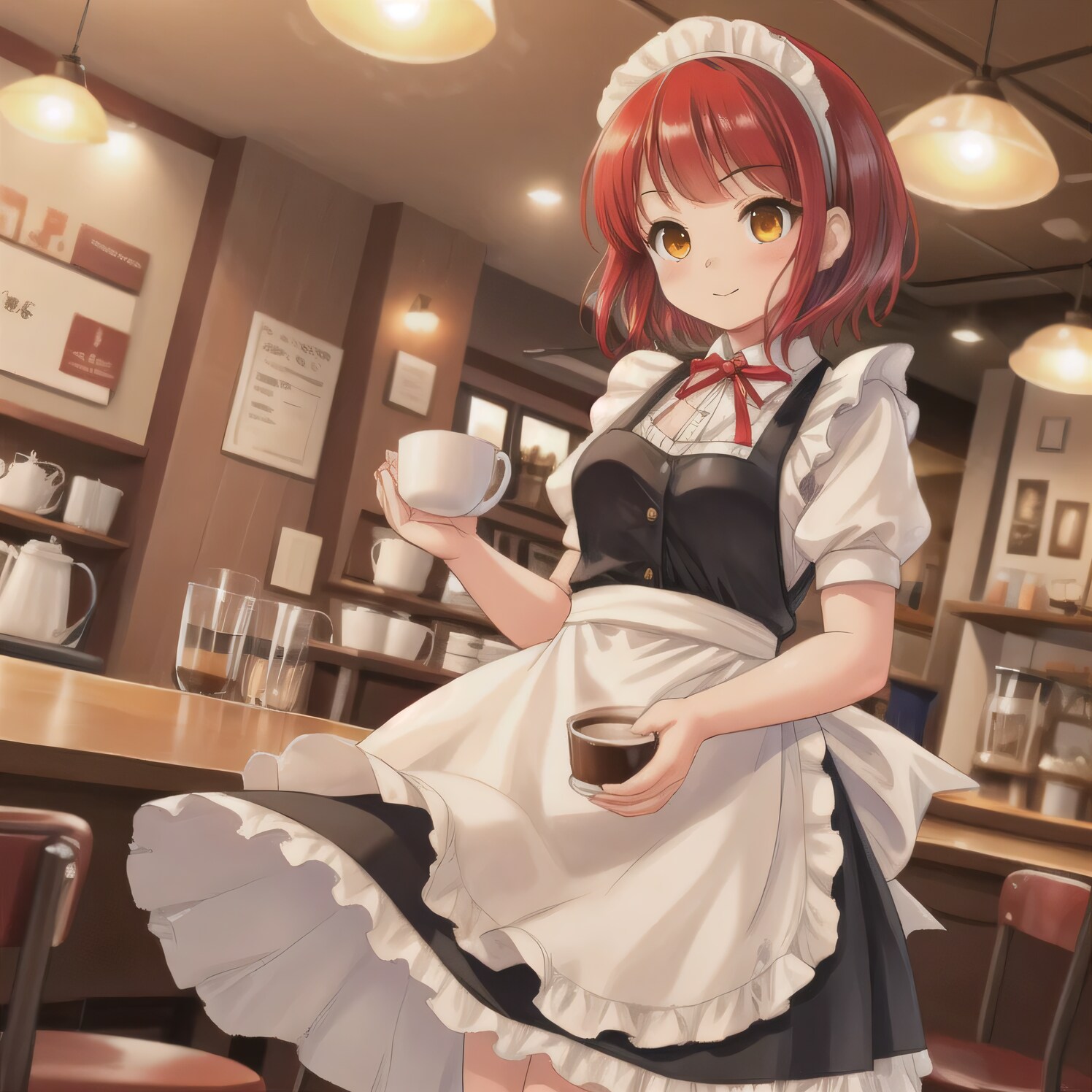 赤髪ボブでカフェの少女