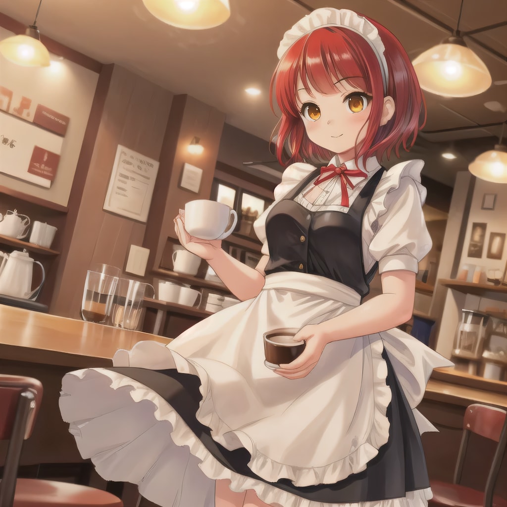 赤髪ボブでカフェの少女