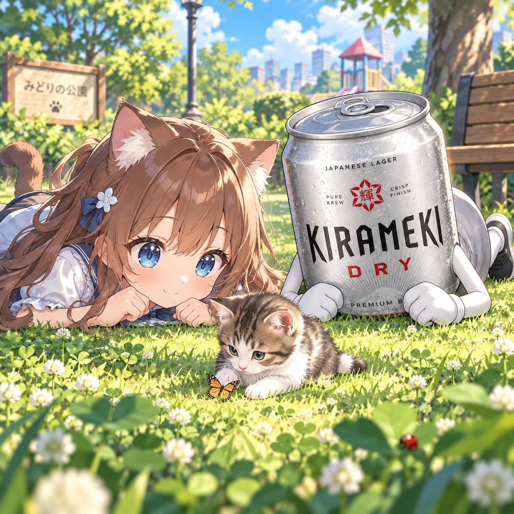 ネコを眺める小さな女の子