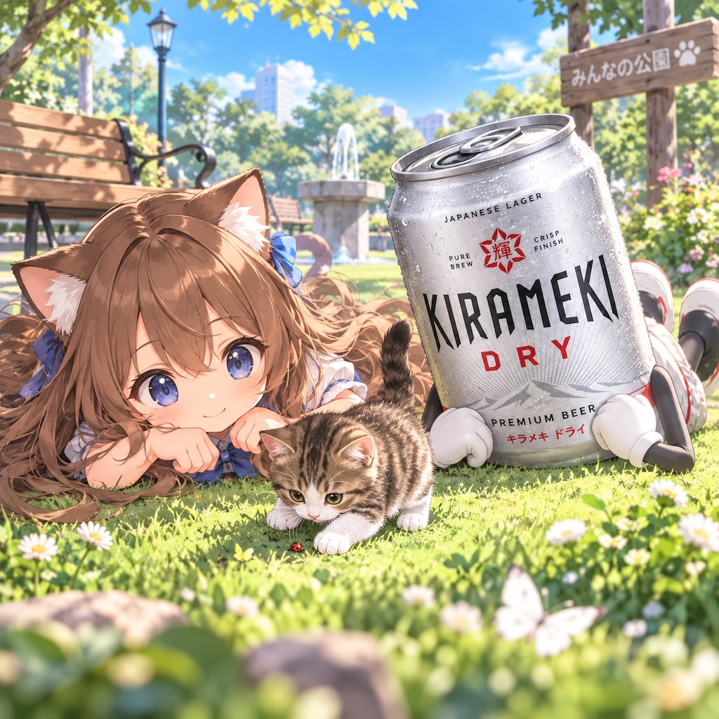 ネコを眺める小さな女の子