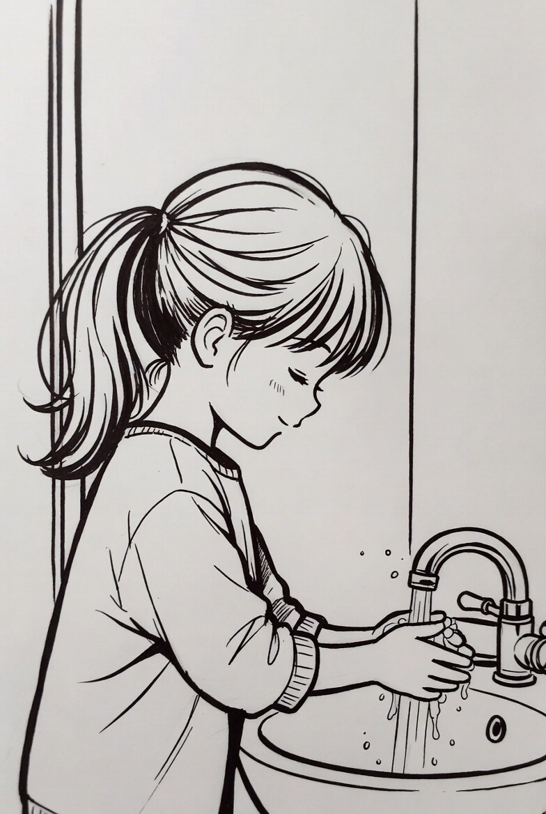 手を洗う女の子